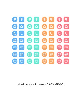 Multicolor flat multipurpose business card icon set of web icons for business, finance and communication. Vector graphic template.