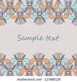 Multicolor floral background with custom text space. Seamless pattern borders. Vector illustration