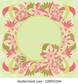 Multicolor floral background with framed text box. Vector illustration