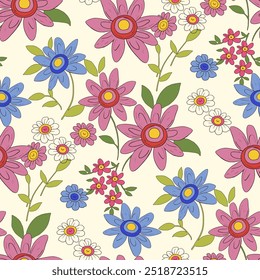 Floral multicolor em um fundo amarelo. Design têxtil de padrão sem costura.