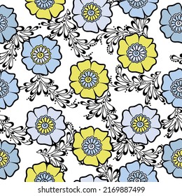 Multicolor floral seamless vector pattern Isolated on White background. Top view. Floral abstract background. Flower concept. 