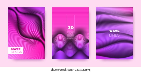 Multicolor Flow Cover. Purple Headline Concept. Business Distorted Lines. 3d Geometric Brochure. Colorful Distorted Texture. Wave Background. Headline Cover. 3d Geometric Template.