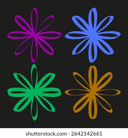 Multicolor flower icons. Abstract petal shapes. Vector floral symbols. Vibrant color graphic.