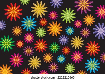 multicolor flower pattern with black background