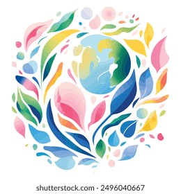 Multicolor flowers and leaves abstract shape earth design doodle art design for print, wallpaper, clipart,