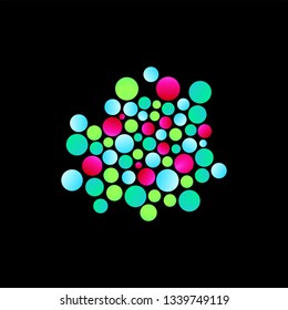 Multicolor fluid circle gradients. Holographic disco lights isolated on black background. Prism, 
geometrical rainbow. Vector illustration.