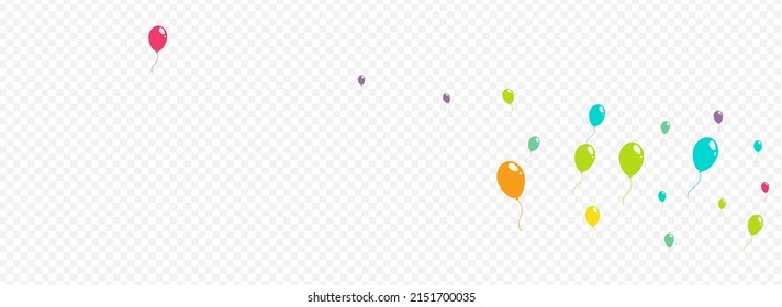 Multicolor Flying Baloon Vector Panoramic Transparent Background. Fun Balloon Illustration. Cute Birthday Texture. Color Realistic Ballon Design.