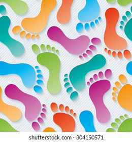 Multicolor Footprints wallpaper. 3d seamless background. Vector EPS10.