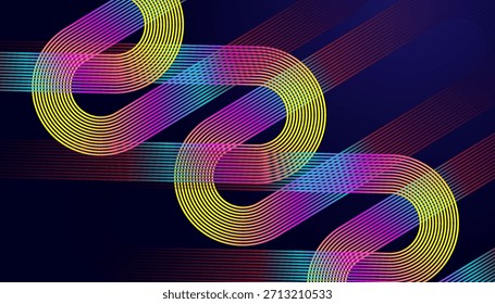 Fondo de pantalla de patrón de línea de curva futurista multicolor. Diseño de fondo de degradado de onda de neón vibrante.