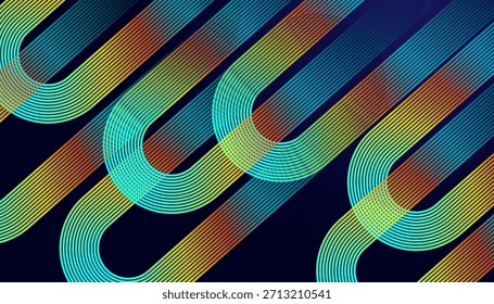 Fondo de pantalla de patrón de línea de curva futurista multicolor. Diseño de fondo de degradado de onda de neón vibrante.