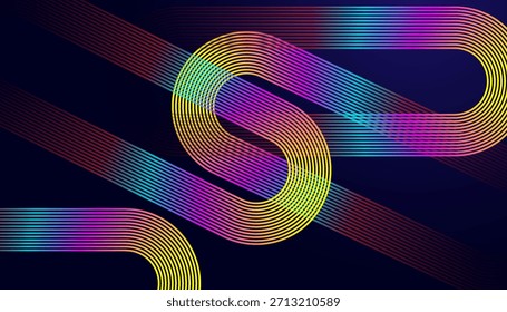 Papel de Parede de Padrão de Linha de Curva Futurista Multicolor. Design de fundo vibrante do gradiente de onda de néon.