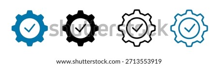 Multi-color gear checklist icon set illustrating task validation, operational systems, and workflow optimization. Suitable for digital platforms, apps, and dashboards.