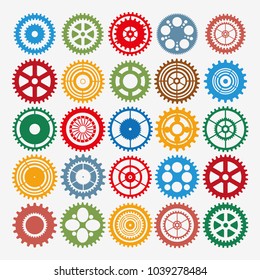 Multicolor gear set mechanism clock object silhouette
