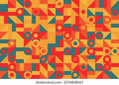 Multicolor Geometric Abstract Pattern with Circles Triangles, and Bold Retro Design