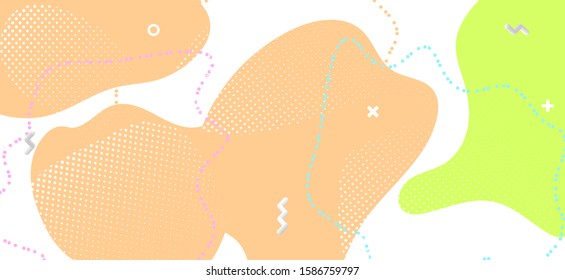 Multicolor Geometric Background. Summer Fluid Cover. Fashion Memphis Ornament. Colorful Child Texture. Geometric Illustration. Graphic Fluid Design. Memphis Collage. Pastel Geometric Composition.