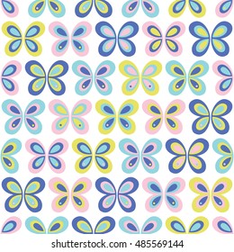 Multicolor geometric butterflies seamless pattern. Vector background