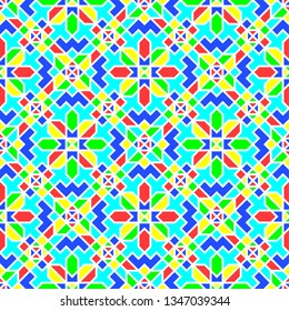 Multicolor geometric gold thin lines and mosaic elements pattern. Mosaic oriental background. Vector wallpaper.  Abstract geometric Arabic/ Islam/ Muslim pattern.