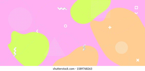 Multicolor Geometric Illustration. Summer Fluid Cover. Trendy Abstract Collage. Colorful Funny Texture. Geometric Background. Minimal Fluid Banner. Memphis Collage. Pastel Geometric Composition.