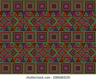 Multicolor geometric native south american indigenous pattern with diamonds and squares