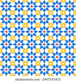 Multicolor geometric seamless vector pattern tile in bright colors and small scale.