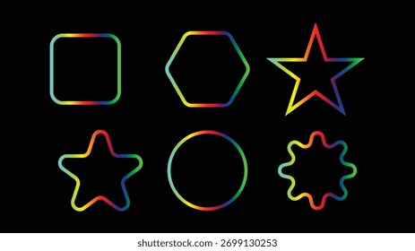 Multicolor Geometric Shapes. Gradient Outline Abstract Icon Set