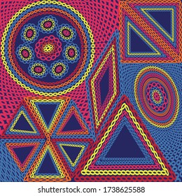 Multicolor geometric shapes pattern with manual knitting texture