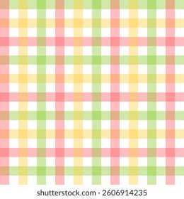 Multicolor gingham seamless pattern.Colorful checkered tartan plaid repeat pattern in green red yellow.Geometric vector background wallpaper