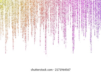 Multicolor glitter long rain decoration garland on white background. Vector