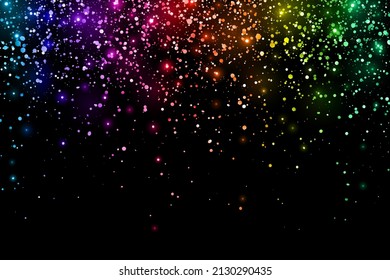 Multicolor glitter shiny holiday falling confetti on black background. Vector