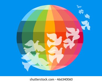 Multicolor globe and doves