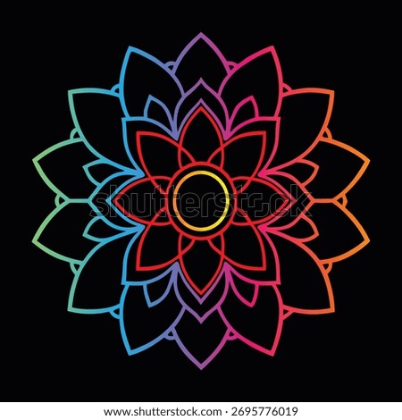 Multi-color Gradient Geometric Flower Mandala Outline