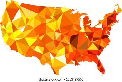 Multicolor gradient USA Map in Low Poly Style on isolated white background. United States of America area in Polygonal diamond style for your design