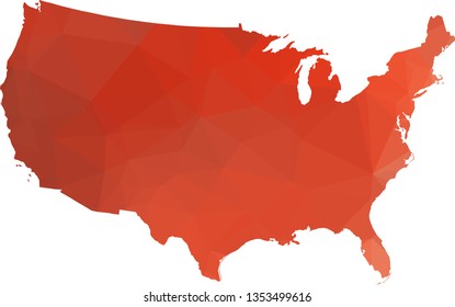 Multicolor gradient USA Map in Low Poly Style on isolated white background. United States of America area in Polygonal diamond style for your design