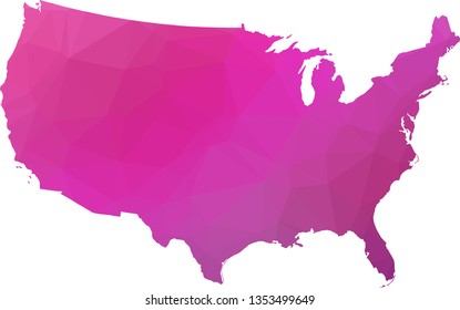 Multicolor gradient USA Map in Low Poly Style on isolated white background. United States of America area in Polygonal diamond style for your design