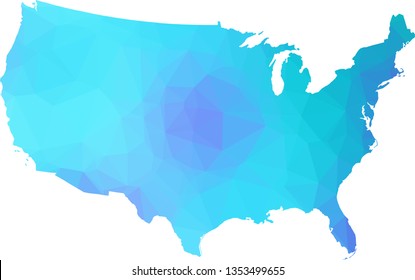 Multicolor gradient USA Map in Low Poly Style on isolated white background. United States of America area in Polygonal diamond style for your design