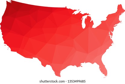 Multicolor gradient USA Map in Low Poly Style on isolated white background. United States of America area in Polygonal diamond style for your design