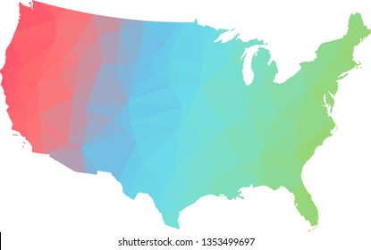 Multicolor gradient USA Map in Low Poly Style on isolated white background. United States of America area in Polygonal diamond style for your design
