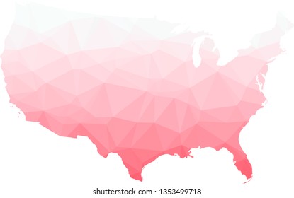 Multicolor gradient USA Map in Low Poly Style on isolated white background. United States of America area in Polygonal diamond style for your design