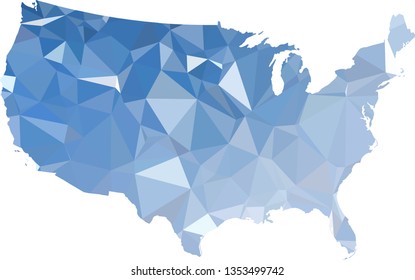 Multicolor gradient USA Map in Low Poly Style on isolated white background. United States of America area in Polygonal diamond style for your design