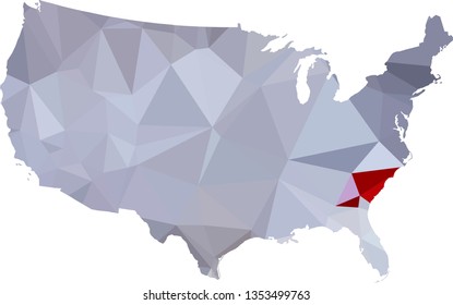 Multicolor gradient USA Map in Low Poly Style on isolated white background. United States of America area in Polygonal diamond style for your design