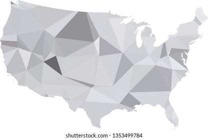 Multicolor gradient USA Map in Low Poly Style on isolated white background. United States of America area in Polygonal diamond style for your design