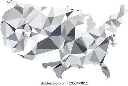 Multicolor gradient USA Map in Low Poly Style on isolated white background. United States of America area in Polygonal diamond style for your design