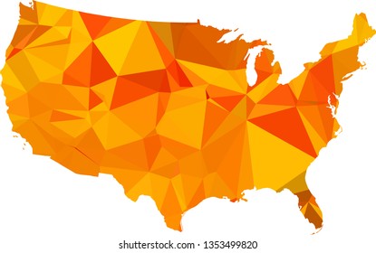 Multicolor gradient USA Map in Low Poly Style on isolated white background. United States of America area in Polygonal diamond style for your design