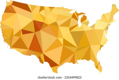 Multicolor gradient USA Map in Low Poly Style on isolated white background. United States of America area in Polygonal diamond style for your design