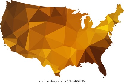 Multicolor gradient USA Map in Low Poly Style on isolated white background. United States of America area in Polygonal diamond style for your design