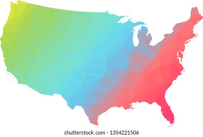 Multicolor gradient USA Map in Low Poly Style on isolated white background. United States of America area in Polygonal diamond style for your design