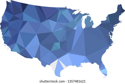 Multicolor gradient USA Map in Low Poly Style on isolated white background. United States of America area in Polygonal diamond style for your design