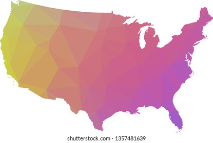 Multicolor gradient USA Map in Low Poly Style on isolated white background. United States of America area in Polygonal diamond style for your design