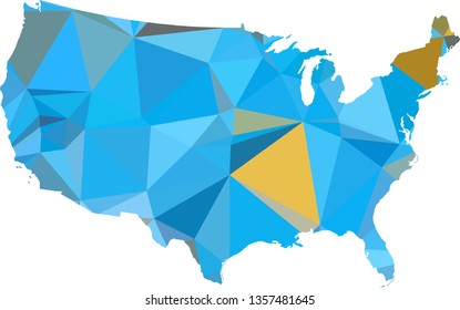 Multicolor gradient USA Map in Low Poly Style on isolated white background. United States of America area in Polygonal diamond style for your design