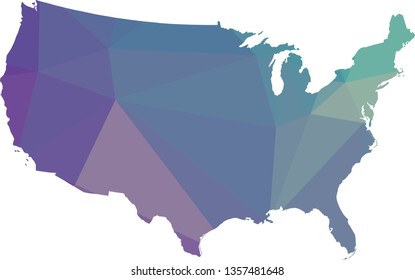 Multicolor gradient USA Map in Low Poly Style on isolated white background. United States of America area in Polygonal diamond style for your design